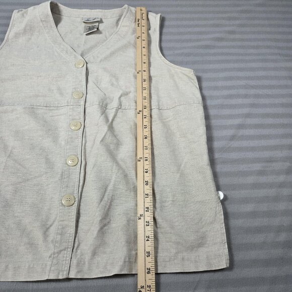 Kathie Lee Vest Womens 14W 16W Beige Linen Cotton Button Front Plus Size Casual - Picture 9 of 11
